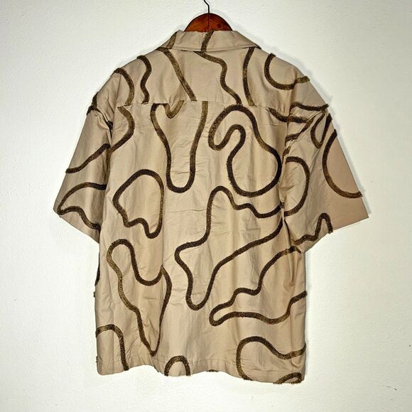 Forever 21 Men's M Shirt NWT Taupe Brown Abstract Woven Textured Short Sleeve - Picture 6 of 8
